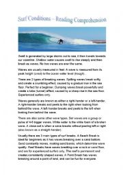 English Worksheet: Surf Conditions Reading Comprehension