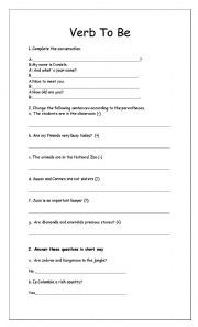 English Worksheet: Verb to be