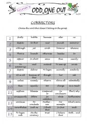 English Worksheet: ODD ONE OUT - Connectors