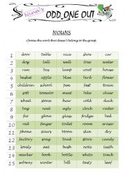 English Worksheet: ODD ONE OUT - Nouns