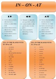 PREPOSITIONS IN, ON , AT EXERCISES