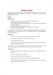 English Worksheet: Describing learners and and the rol of teacher in the claasroom