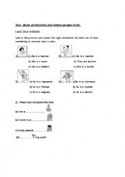English Worksheet: test about professions and where people work
