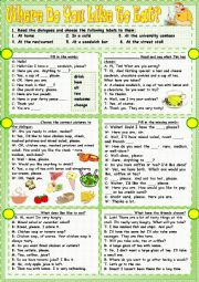 English Worksheet: Where do you like to eat?