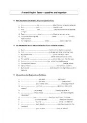 English Worksheet: present perfect tense - question and negation