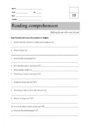 English Worksheet: Reading comprehension - Skype