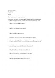 English Worksheet: Social Studies 10 Test Confederation of Canada