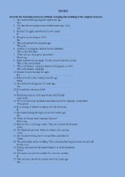 English Worksheet: Rephrasing of tenses