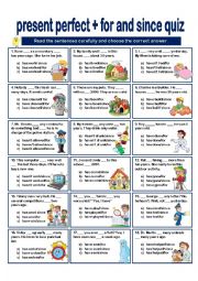 English Worksheet: PRESENT PERFECT+ SINCE/FOR QUIZ