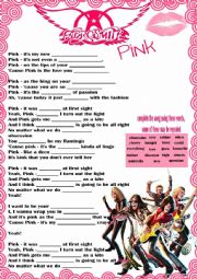 English Worksheet: AEROSMITH - PINK song (Colour + B&W and link)