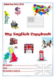 English Worksheet: Copybook cover 2014 England USA