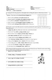 English Worksheet: Test on Adjectives, Kinds and Order