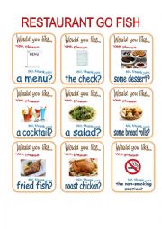 English Worksheet: Restaurant Go Fish 1/2