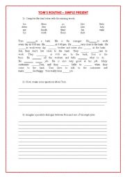 English Worksheet: Simple Present (Toms Routine)