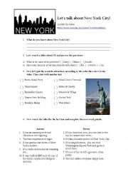 English Worksheet: Video activity about New York City