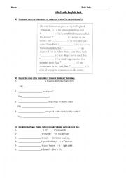 English Worksheet: vocabulary + grammar test