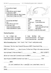 English Worksheet: I have lived in Japan for 6 years - present perfect intro and practice game