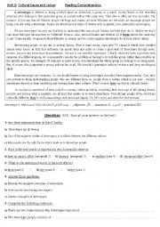 English Worksheet: Reading Comprehension activity for 2nd BAC students (on Cultural issues)