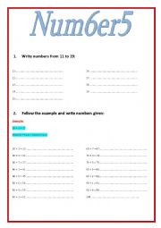 English Worksheet: Numbers 11 - 100