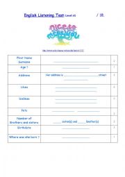 English Worksheet: Listening Comprehenson A1 Level