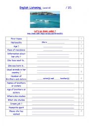 English Worksheet: Clare from Down under - Listening comprehension Level A2