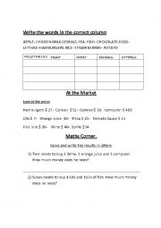 English Worksheet: Food, Maths and Writing corner for young learners