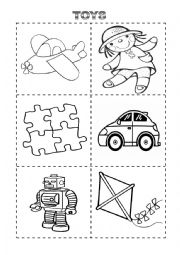 English Worksheet: Toys cut color with vocabulary and  Letters