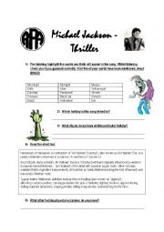 English Worksheet: Michael Jackson Thriller bingo