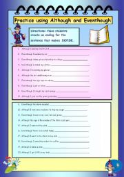 English Worksheet: Using Although and Even though