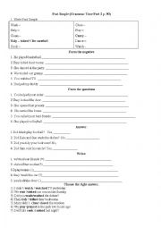 English Worksheet: Past Simple (Negative, Questions, Short Answers)