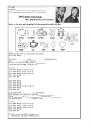 English Worksheet: SONG - Dont wake me up (Chris Brown feat, David Guetta)