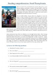 English Worksheet: Reading comprehension: Hotel Transylvania