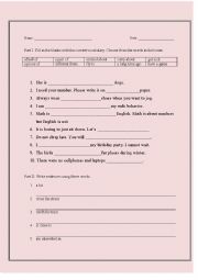 English Worksheet: vocabulary test, reading comprehension, writing exercise