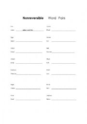 English Worksheet: Non-reversible	word	pairs