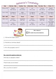 English Worksheet: Timetable