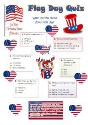 English Worksheet: FLAG DAY - 14th JUNE  - QUIZ