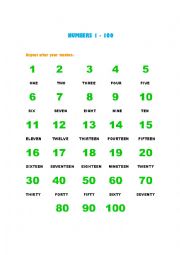 English Worksheet: Numbers 1 - 100