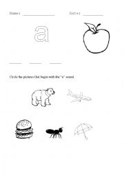 English Worksheet: Short vowel a