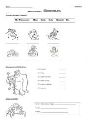 English Worksheet: Monsters Inc