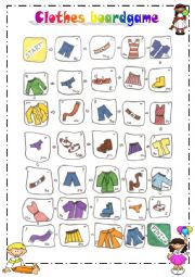 English Worksheet: Clothes / Simple present / Present Continuous Boardgame