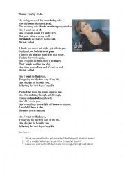 English Worksheet: Thank you by Dido song worksheet