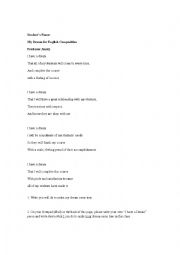 English Worksheet: Dream Poem for English Class
