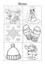 English Worksheet: Winter Vocabulary Cut and Color