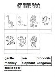 English Worksheet: Zoo Vocabulary Cut Color and Glue