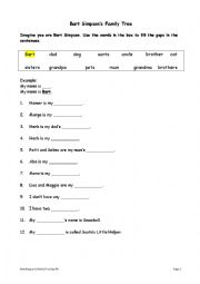 English Worksheet: Bart Simpsons Family Tree Gap Fill