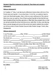 English Worksheet: Describe the suspects - witness statement