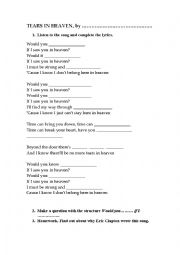 English Worksheet: Tears in Heaven, by Eric Clapton