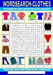 English Worksheet: Clothes Wordsearch