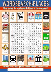 English Worksheet: Places Wordsearch