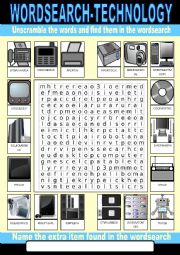 English Worksheet: Technology Wordsearch